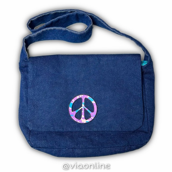 Unbranded Handbags - Camo Peace Sign Denim Crossbody Messenger Bag